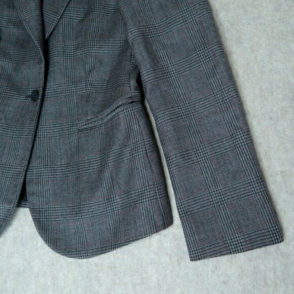 VTG OF Benetton Wool Tweed Blazer Gray Plaid Shoulder Pads Women's Italy 38 US 4 - Picture 4 of 11